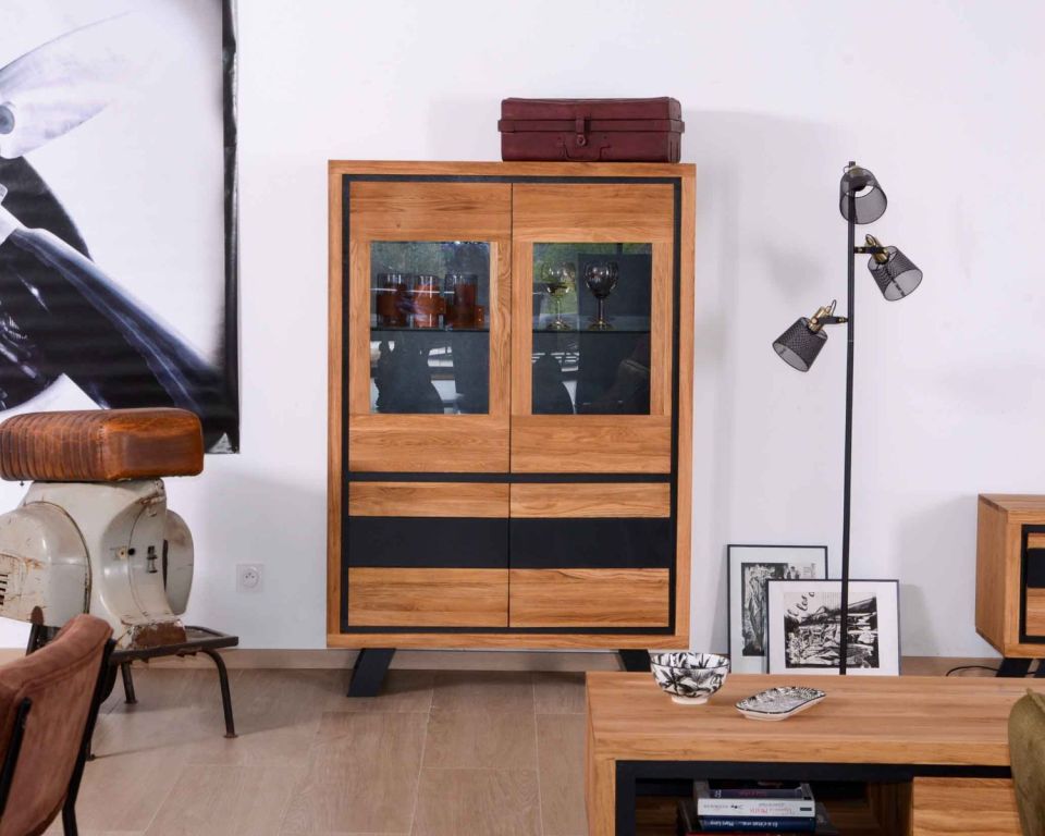 Vitrine En Verre AUFHELLEN 164x42,5x36,5cm - 4 Étages Verre Sécurité - Meuble Exposition Collection