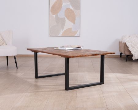 Table basse en bois recyclé et pieds métal noir "Alésia" 