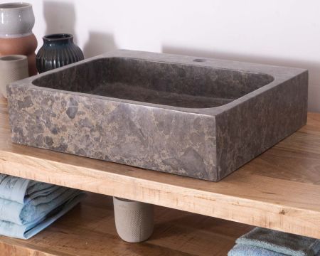 Vasque rectangulaire et design en marbre poli gris "Stone"