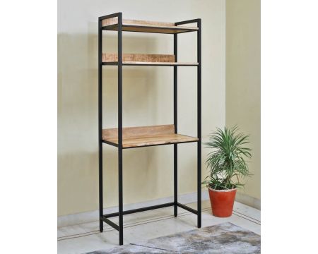 Bureau industriel métal et bois de manguier avec étagères "Atelier"