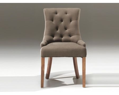 Chaise capitonnée élégante coloris taupe tissu et bois "Charme"