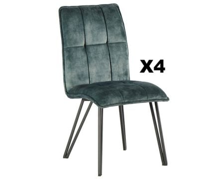 Lot de 4 chaises de repas tissu bleu et pieds métal noir "Vénus"