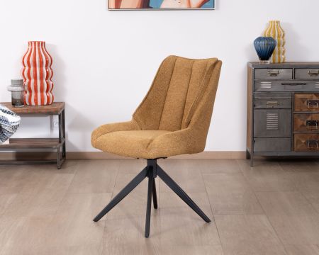 Lot de 2 chaises de repas pivotantes et matelassée en tissu moutarde "Webber"