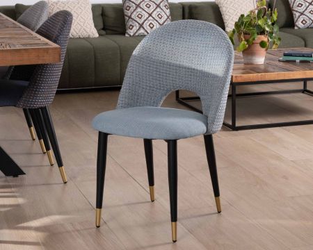 Lot de 2 chaises en tissu bleu clair et pieds métal laqué noir "Vermont"