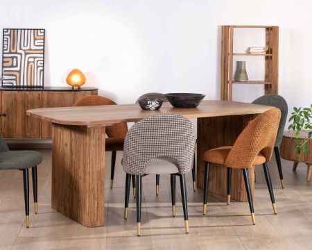 Table de salle à manger rectangle angles arrondis style rétro 200cm acacia massif "Boomer"