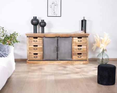 Enfilade style factory en bois massif et métal "Haden"