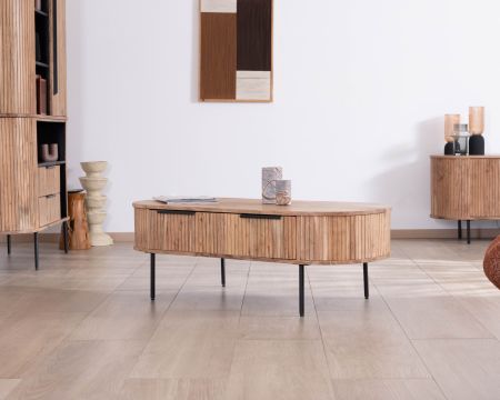 Table de salon ovale design newtro avec grand tiroir traversant "Bopee"