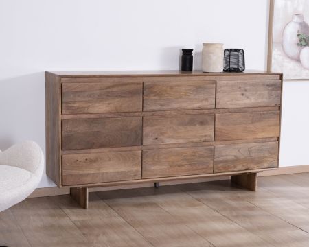 Commode 9 tiroirs en bois massif de manguier "Geta" Style Japandi