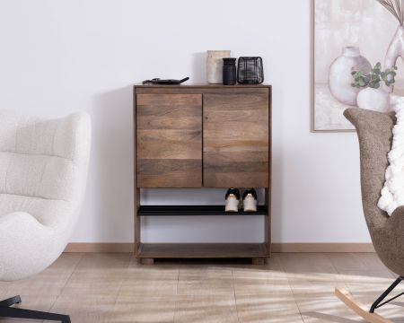 Meuble à chaussures en manguier massif "Geta" avec rangements