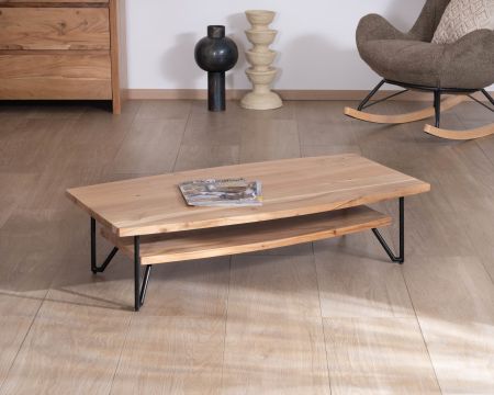 Table basse double plateau forme bateau en acacia massif "Zen Black"