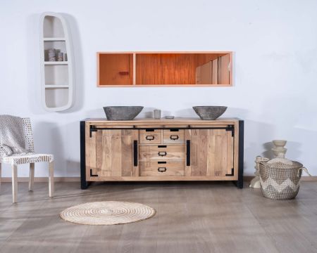 Meuble salle de bain industriel métal et bois "Montréal" 165 cm
