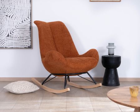 Fauteuil à bascule contemporain en tissu bouclette rouille "Calista"