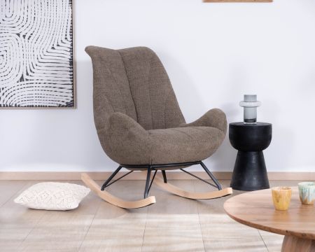 Fauteuil de détente à bascule contemporain en tissu bouclette taupe "Calista"