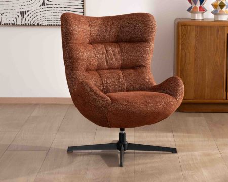 Fauteuil enveloppant et pivotant esprit cocooning et rétro "Calista" en tissu bouclette terracotta