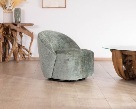 Chauffeuse pivotante en tissu bouclette soyeux vert sauge "Marylin"