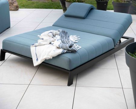 Bain de soleil double turquoise et noir avec textile Sunbrella "Terrasse"