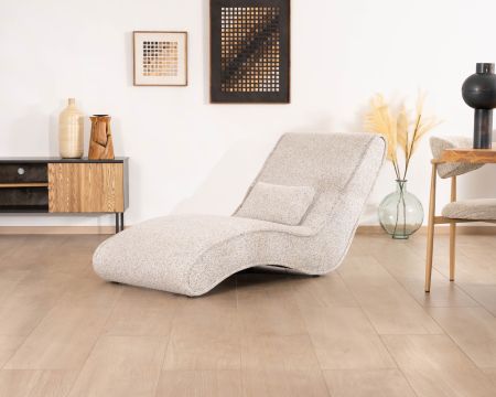 Chaise longue d'intérieur design en tissu tramé blanc cassé "Syltan"