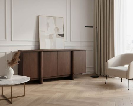 Buffet bas 4 portes esprit japandi "Laumie" teinte foncée