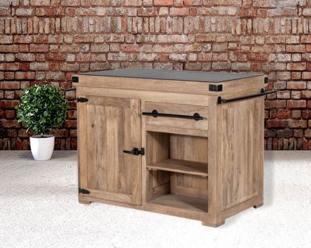 Billot de cuisine bois massif "Grand Chef" 115cm plateau pierre