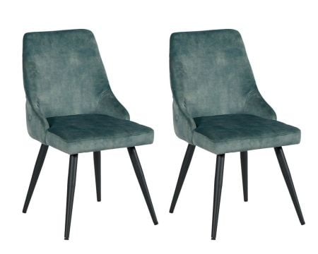 Lot de 2 chaises style vintage métal noir tissu bleu pétrole "Casta"