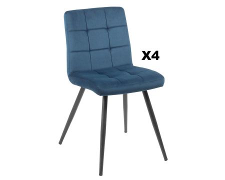 Lot de 4 chaises scandinaves tissu bleu métal noir "Sando" Casita
