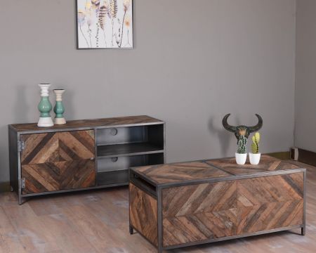 Table basse bar métal et bois industriel 100cm "Wood"