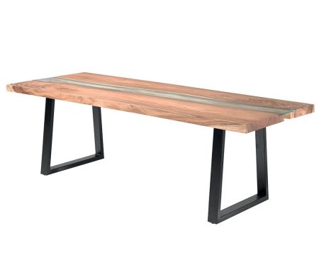 Table à manger moderne en bois de suar, verre et métal 240 cm "Zenia"