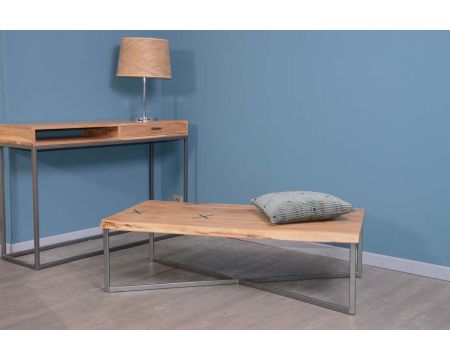 Table basse tronc rectangulaire métal et bois 117 cm "Zen"