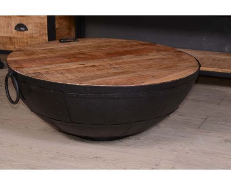 Table basse ronde coffre industrielle "Atelier"