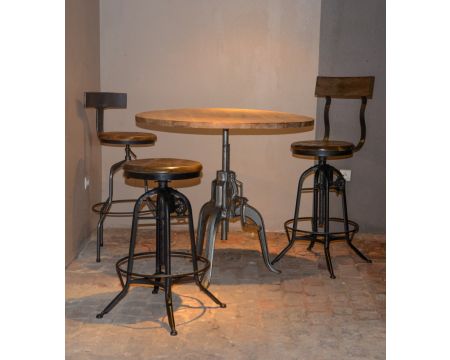 Table industrielle transformable repas et bar avec manivelle de réglage de hauteur "Atelier Grey"