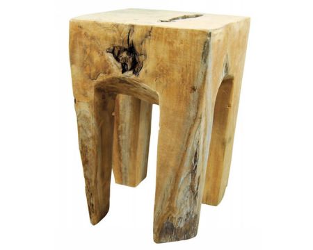 Tabouret carré teck massif brut "Farmer"