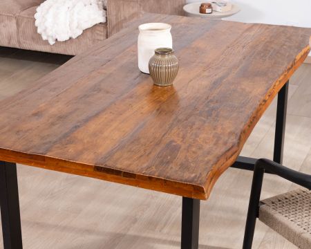 Table à manger en bois recyclé et pieds métal noir en U "Alésia" 200 cm