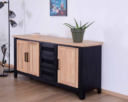 Grande enfilade bicolore style loft bois massif et métal « Ashland »