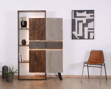 Armoire contemporaine avec LED "Mezzo" en bois métal et ciment