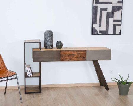 Bureau moderne design avec rangements coloris gris et bois "Mezzo"
