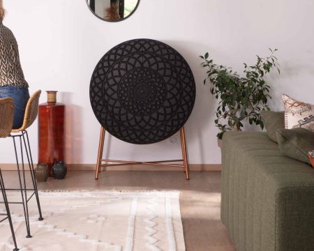 Buffet rond 2 portes mandala bois massif et cuivre "Pop Vintage"