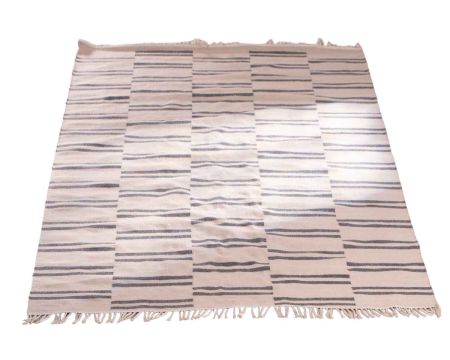 Tapis rectangulaire blanc avec franges et rayures bleues "Ethnic" 120x180 cm