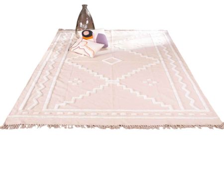 Grand tapis rectangulaire beige et motifs brodés blancs "Matis" 200 x 300 cm