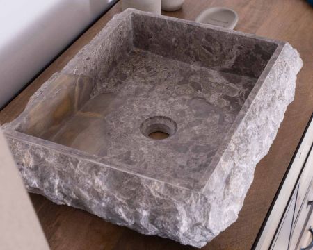 Vasque rectangulaire en marbre naturel gris foncé et crème "Stone"