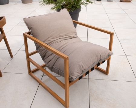 Fauteuil de jardin relax teck et tissu Sunbrella Taupe "Maluku Island"