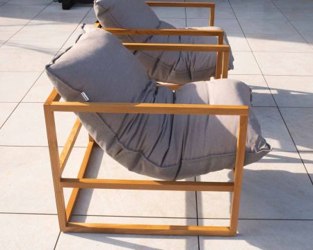 Fauteuil de jardin relax teck et tissu Sunbrella Taupe "Maluku Island"