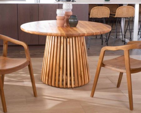 Table ronde en teck pied central 120 cm " Dutipi"