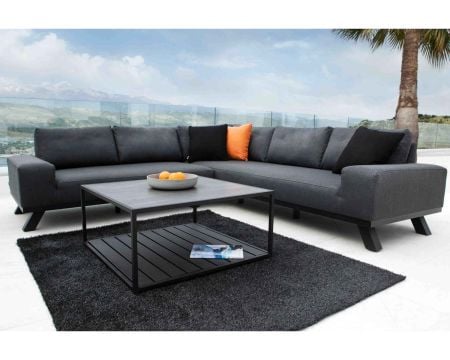 Canapé d'angle extérieur anthracite et noir tissu Sunbrella "Nusa Pedina"