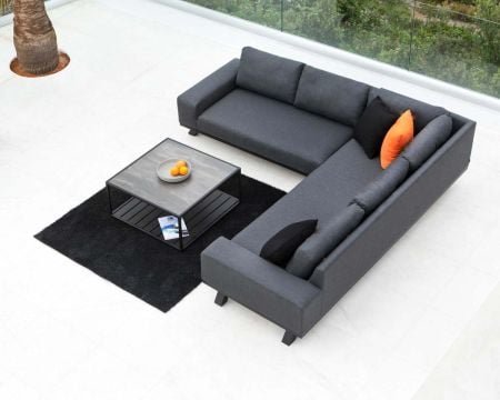 Canapé d'angle extérieur anthracite et noir tissu Sunbrella "Nusa Pedina"