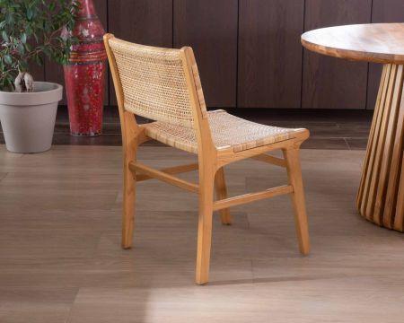 Chaise de repas en teck et rotin naturel "Chatia"