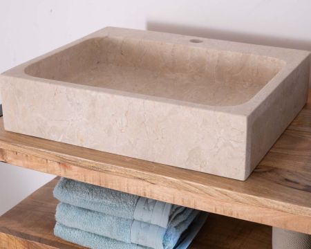 Vasque à poser rectangulaire et design en marbre poli beige "Stone"