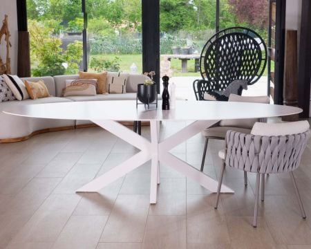 Table elliptique blanche 260 cm en céramique et pieds aluminium 3D "Chinon"