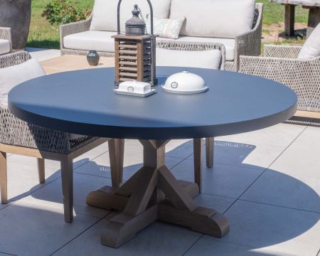 Table de repas extérieure ronde 150 cm en teck et plateau aluminium "Porticcio"