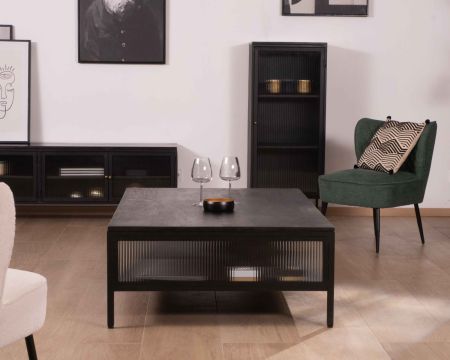 Table basse contemporaine noire double plateau "Boston" 140cm