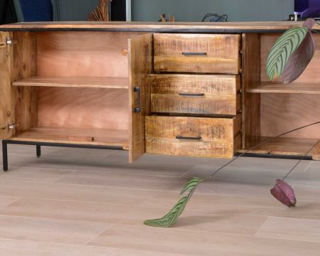 Petit meuble tv style factory en bois et métal Mango - 9176